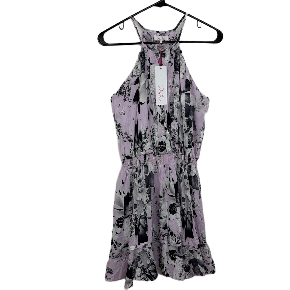 Parker Ventura Dress Womens Small Pink Black Floral Keyhole Smocked Waist NWT